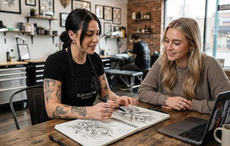 How do you start the process for a custom tattoo design in Surrey